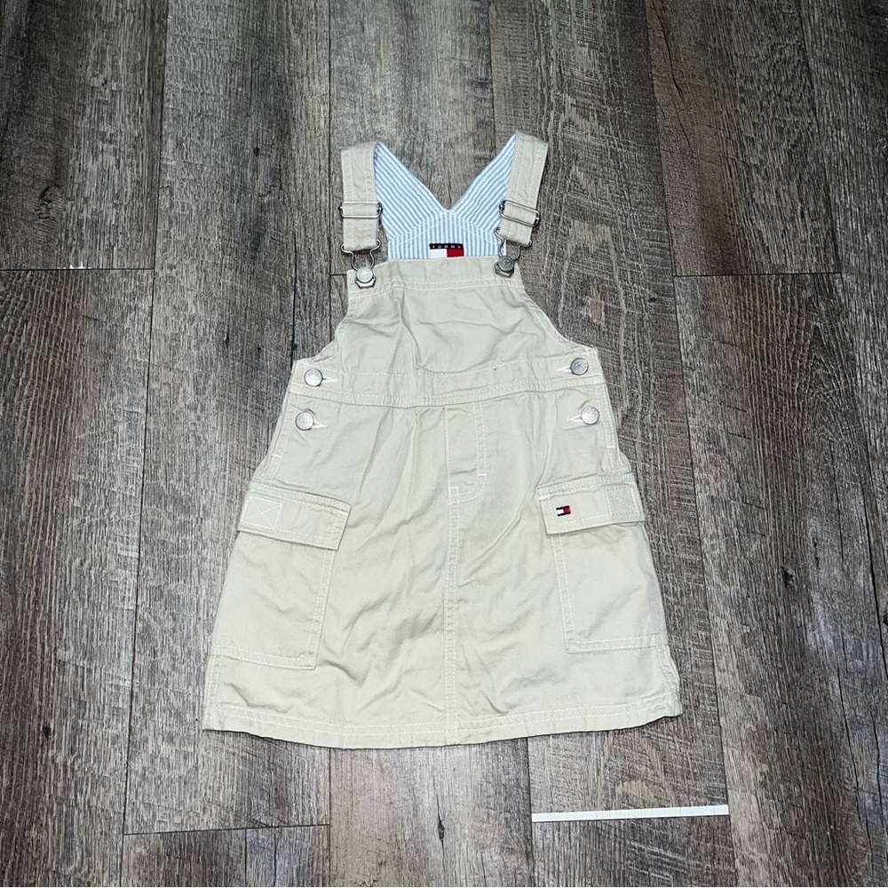 Vintage Tommy Hilfiger Overall Khaki Dress With Pockets Size 3t Y2K